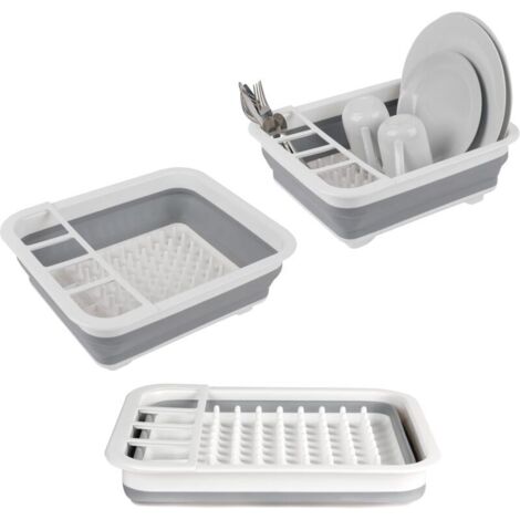 Égouttoir à vaisselle pliable avec porte-ustensile - parfait pour les propriétaires ou le camping, résistant à la déchirure, conception peu encombrante, pieds antidérapants, Gris (1/4)