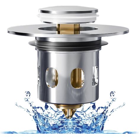Bouchon de lavabo universel en laiton avec filtre anti-obstruction, compatible avec les trous de 33,5 à 41,5 mm. (1/5)