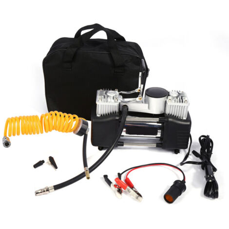 Ulisem Compresseur d'air, Mini compresseur d'air 12V Portable Kit de gonflage de pneus de voiture Pompe à pression à haut volume avec pince de batterie et tuyau enroulé pour voitures Vans (1/4)