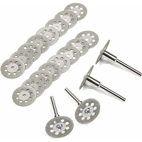 Ulisem Disque Diamant de Coupe, 20Pcs 22mm Diamant Mini Disques à Tronçonner avec 4 Pièces Mandrins Tiges pour Disques Rotatifs pour Dremel outils rotatifs verre gemmes Disques de coupe (1/4)