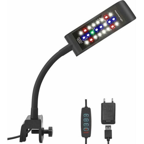 XVX LED lampe d'aquarium à Clip, [lumière RVB + blanche] 10 niveaux de luminosité variateur, lampe à pince d'aquarium pour réservoir à poissons 20-30CM et plantes aquatiques, noir (1/4)