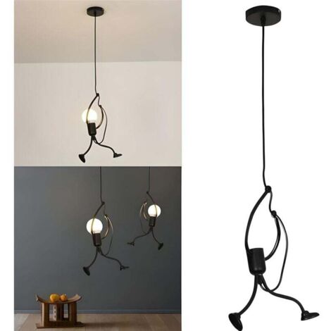 Ulisem Suspension en métal noir en forme humaine pour salon/chambre, douille E27 (lot de 1) (1/4)