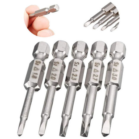 XVX 5Pcs Queue Hex Embouts de Tournevis Électriques à Tête Triangulaire Bits Set 50mm Embouts de Vissage Magnétique de Tige Hexagonale 6,35mm en Acier S2 à Pointe Triangle 1,8/ 2,0/ 2,3/ 2,7/ 3,0mm,   (1/5)