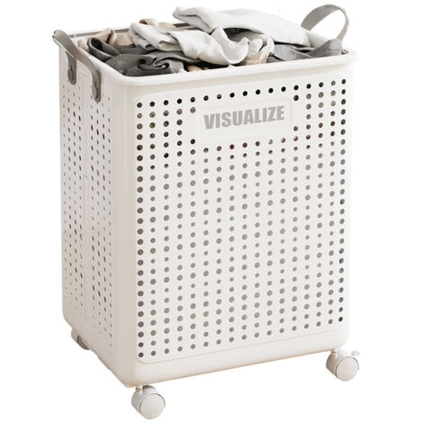 Panier à linge avec roulettes, grand chariot à linge pliable avec roulettes, panier à linge à glissement doux, organisateur multifonction pour vêtements sales 46X38X22cm Blanc