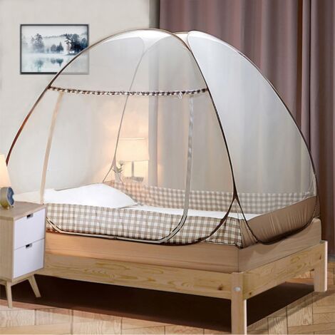 Ulisem Moustiquaire de petite taille pliable pop-up grand Moustiquaire avec un dessus plat et une porte en dôme Convient aux lits : 1,5 m de large et 2,0 m de long (1/5)