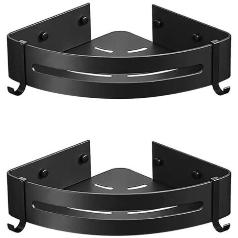 Étagère de douche d'angle, étagère murale de salle de bain sans clous, adhésive (sans perçage), lot de 2 avec 4 crochets amovibles, panier de rangement en aluminium antirouille, organisateur de cuisin (1/5)