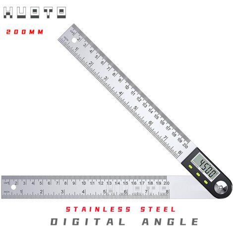 Rapporteur d\'Angle Numérique 0-200mm Numérique Angle Finder 0-360 °Rapporteur Numérique 2 en 1 en Acier Inoxydable avec Affichage LCD Mesure Angle pour Travail Du Bois Construction Réparation (1/4)