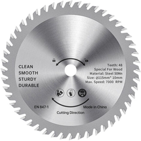 Ulisem Lame de scie circulaire TCT - 115 mm - Coupe-bois - Acier allié - 48 dents - Scie prête à l'emploi - Pour le travail du bois - Coupe lisse - 32 mm - Mandrin (1/4)