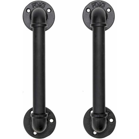 Ensemble de 2 Industriel Tuyau Poignée deTraction de Porte, Barre D'appui, Poignées de Porte de Grange, Antique Rustique En Fonte Pour Rampe, Noires,30 cm de Long (S(25D,27L), Noires) (1/5)