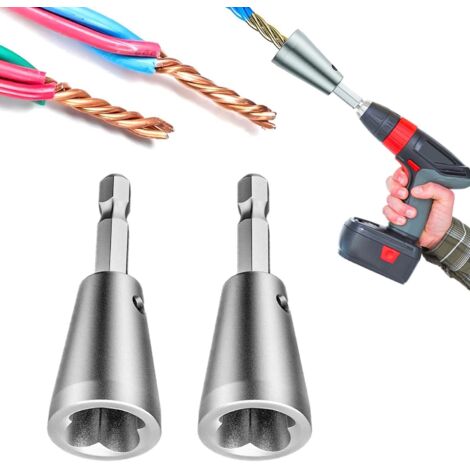 Outil de torsion de fil pour perceuse électrique, écrou de fil amélioré 2025, outil de torsion de câble à tige hexagonale de 6 mm, connecteur de fil torsadé pour calibres 9-22 AWG (2 pièces) (1/5)