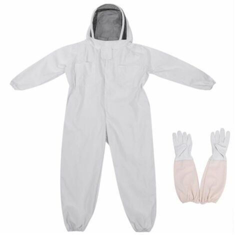 Apicole Costume Équipement de Protection Professionnel Anti Abeille avec Longs Gants et Capuchon en Voile pour Apiculture Apiculteur - Blanc (XXL) - RWCombinaison d'apiculteur (1/4)