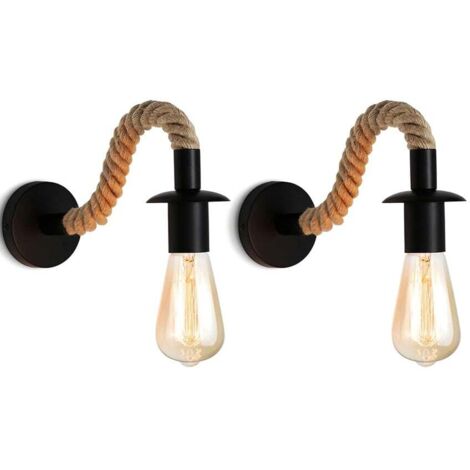 Applique murale Vintage en corde de chanvre ,Applique murale industrielle idéal , E27 luminaire,Ampoule non incluse,110/220V (Noir) (1/5)