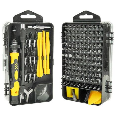 Ulisem Jeu de tournevis de précision 115 en 1 pour réparation de téléphone magnétique, mini tournevis magnétique pour lunettes, iPhone, Xiaomi, montre, jaune (1/4)