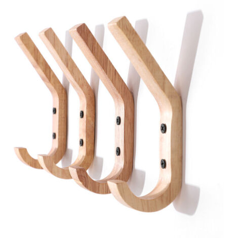 Ulisem Patère en Bois, 4 Pièces 160mm J Patères, Crochets à Serviette Muraux Améliorés, Chêne de Grade A, Surface Polie à la Main, Convient à la Cuisine et à la Chambre (1/4)
