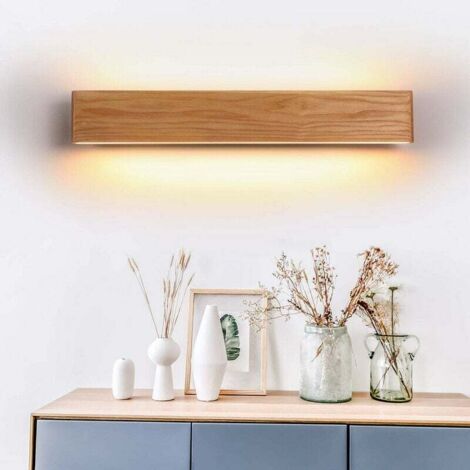 Sjqka – Applique murale en bois de frêne LED blanche chaude – Design moderne pour chambre, salle de bain, couloir – Dimensions 21x8x52cm