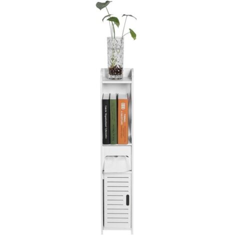 Meubles d'armoire de Toilette, Étagère de Garde-Robe en Bois Blanc Étagère de Rangement de Tissu Armoire Haute Machine à Laver Armoire de Salle de Bain, Blanche 80x15.5x15CM (1/4)