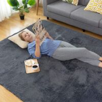 IkodmTapis Salon 150x240cm Tapis Chambre Moquette Poil Long tapi lit Grande Taille Tapis Poils Longs Moderne Tapis Convient pour Le Salon Tapis Gris