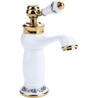 Céramique Antique en Laiton Robinet De La Salle De Bains Évier Robinet Bleu Et Blanc en Porcelaine À Long Cou Vintage Robinet De Lavabo Mitigeur Cuisine Robinet d'eau Froide Robinet