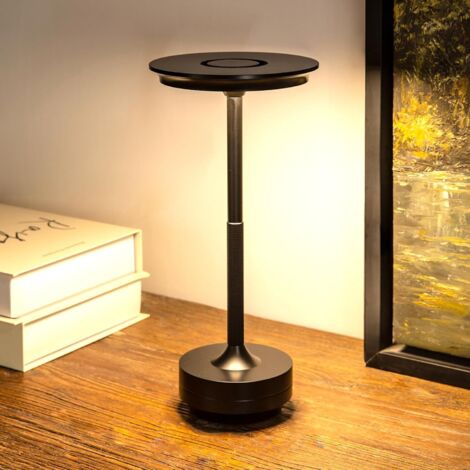 Lampe de bureau sans fil, 2000 mAh, lampe de chevet LED tactile tricolore à intensité variable en continu, noire - 1 pièce