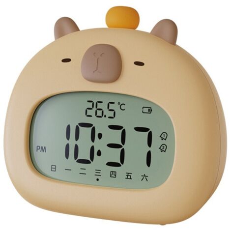 Réveil numérique pour enfants - Veilleuse - Aide au sommeil sans fil avec fonction snooze - Réveil pour enfants - Luminosité réglable - Rechargeable par USB-C - Design capybara - Convient aux enfants (1/5)