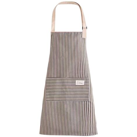 Tabliers de chef 2 pièces, ajustables, avec poches, en mélange coton-lin, à rayures, gris, parfaits pour la cuisine, la pâtisserie et le jardinage. (1/5)