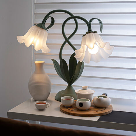 Lampe de chevet double tête en forme de fleur, 3 modes de couleur, alimentée par USB, appui-tête flexible (vert).