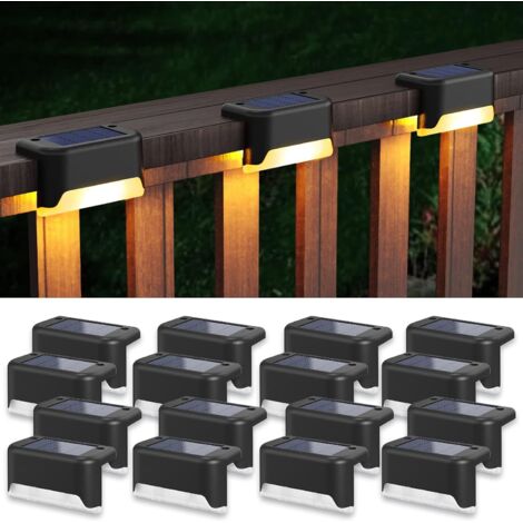 Lot de 16 lampes solaires pour terrasse, étanches, LED noir chaud, idéales pour éclairer les marches, les clôtures, les patios et les escaliers. (1/5)