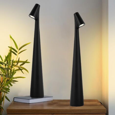 Ensemble de deux lampes de bureau sans fil noires, rechargeables, tactiles, étanches, trois couleurs réglables, luminosité réglable. (1/5)