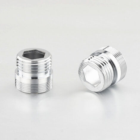 Deux adaptateurs pour robinet, filetage mâle 22 mm vers filetage mâle 18 mm, adaptés aux raccords de robinetterie de salle de bain et de cuisine. (1/5)