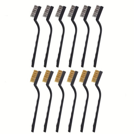Lot de 12 petites brosses métalliques pour le nettoyage de la maçonnerie avec poils métalliques pour éliminer les scories de soudure et la rouille. (1/5)