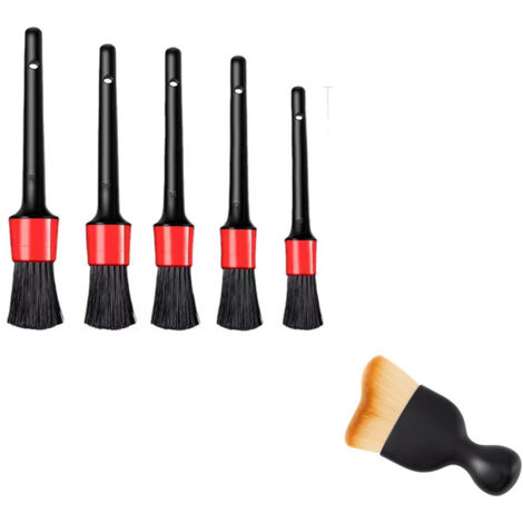 Ensemble de brosses de nettoyage de voiture, paquet de 6, comprenant des brosses à poils souples anti-rayures pour le nettoyage intérieur et intérieur (1/5)