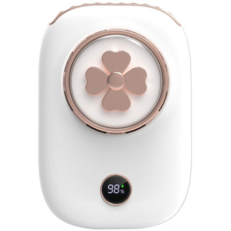 Mini ventilateur portable rechargeable, 3 vitesses, avec affichage LED de la batterie et cordon d'alimentation (blanc, Lucky Clover) (1/5)