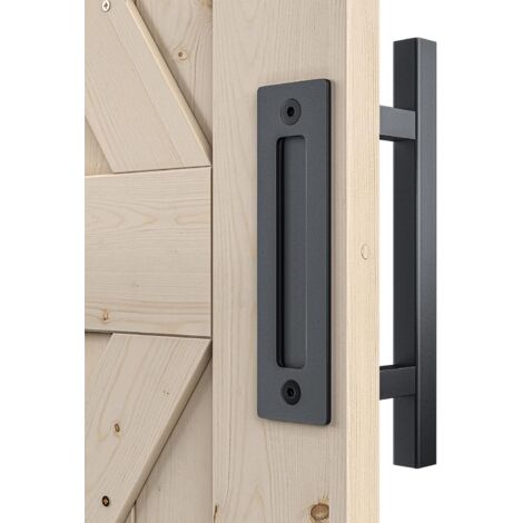 Ensemble de poignées de porte de grange robustes de 12 pouces, grand design vintage double face, convient aux portes d'entrée, carrées, noires. (1/5)