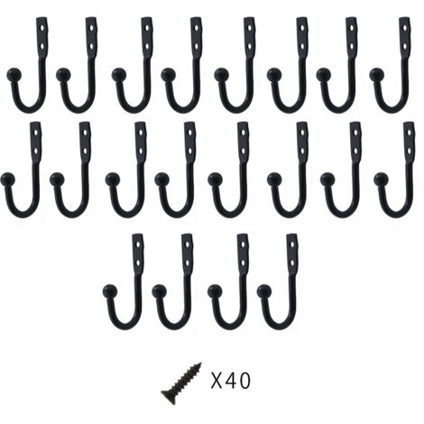 20 petits crochets noirs pour vêtements, 1x2 pouces, robustes, pour suspendre vêtements, chapeaux, sacs, foulards, clés, avec vis. (1/5)