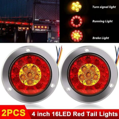 2pcs rouge/ambre 16 led feux arrière de signalisation de 4 pouces étanche 1224v (1/3)