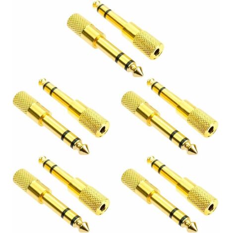 Adaptateur Femelle 6,35 à 3,5, Convertisseur Jack Plaqué Or, Adaptateur pour Casque Audio stéréo, Convient pour écouteurs, stéréos, Ordinateurs, orgues électroniques (doré, 10 pièces) (1/5)
