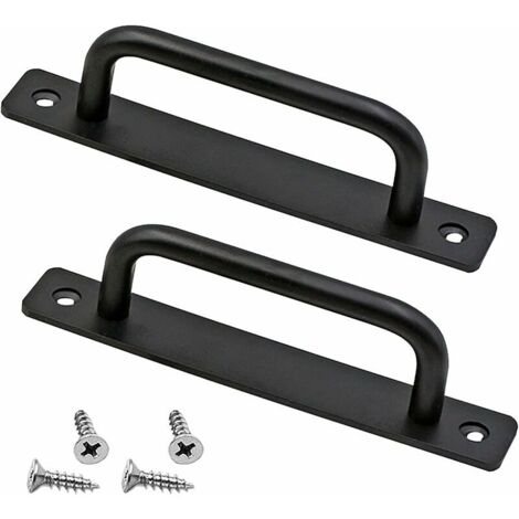 Poignée de porte,Poignée de porte de grange robuste 2 pièces Poignée de porte coulissante Poignées de porte poussoir avec plaque arrière Poignées de barre d'appui en alliage d'aluminium pour meubles (1/5)