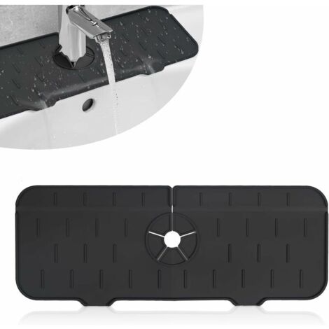 Attrape-éclaboussures de Robinet en Silicone, Tapis évier Cuisine, Tapis de Robinet évier en Silicone, pour Cuisine, Salle de Bain, Bar (Noir) (1/5)