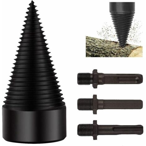 Foret de Fendage de Bois, Fendeuse de Bûches pour Machine à Bois de Chauffage, Perceuse Vis Cône Fendeuse de Bûches Facile à Fendre Le Bois, Outil De Broyage De Bois avec 3 Poignées de Forage (1/5)