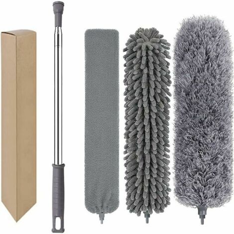 Plumeau à plumes, balai à poussière avec têtes en microfibre, lavable, pour plafond, sol, meubles, placards, longueur maximale de 40 à 210 cm, (1/5)
