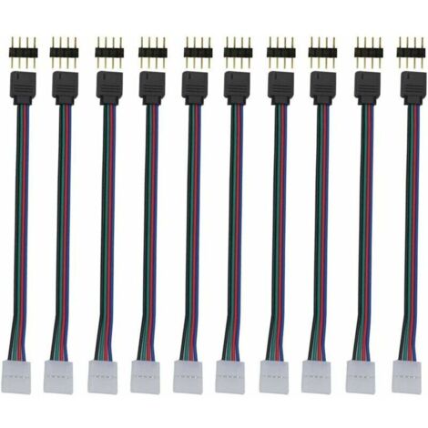 Lot de 10 connecteurs de bandes LED RVB 3528 5050 - 4 broches - 6.4inch - Mâle et femelle - Pour bandes RVB - Accessoires d'éclairage - Câble adaptateur pour rétroéclairage TV - Bandes d'armoires (1/5)