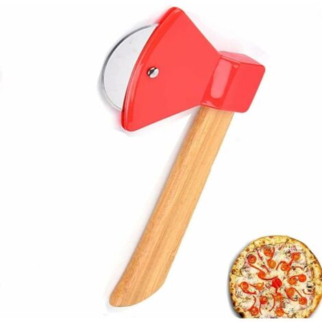 Rouleau de Coupe de Pizza, avec Manche en Bambou, Trancheuse à Pizza, Lame Rotative, Coupe Pizza Hache, Forme de Hache, Coupe Pizza Haut de Gamme, Lave-Vaisselle, pour Pizza, Pain, Gâteaux (1/5)