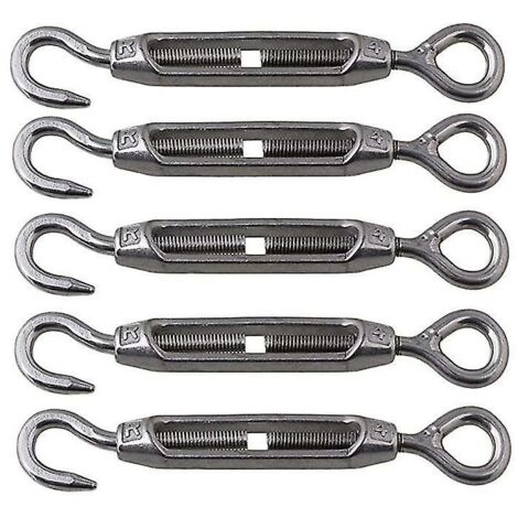 Set Of 5 M4 304 Stainless Steel Eye And Hook Turnbuckles (1/4)