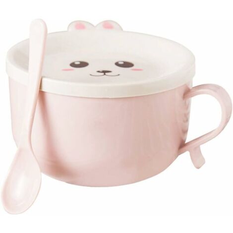 Bol double couche en acier inoxydable avec couvercle et cuillère à déjeuner Cartoon Boîte à repas isotherme (Rose) (1/5)