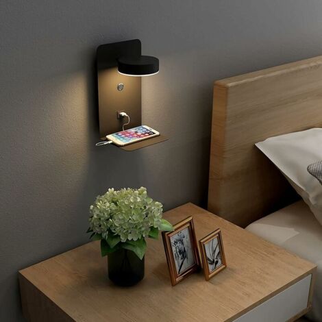 1 Pack LED Applique Murale Intérieure avec interrupteur et interface USB, 12W Applique de Chevet Tricolore Dimmable Lampe De Lecture murale (1/5)