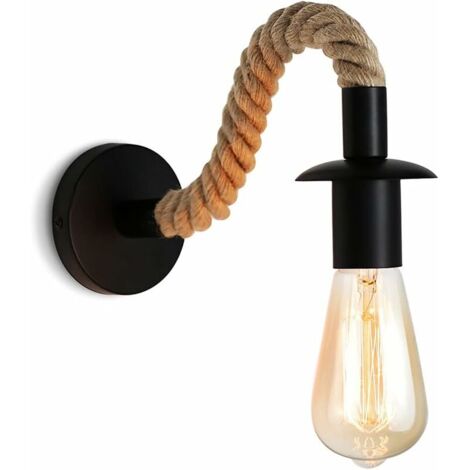 Applique murale Vintage en corde de chanvre ,Applique murale industrielle idéal , E27 luminaire,Ampoule non incluse,110/220V (Noir) (1/5)