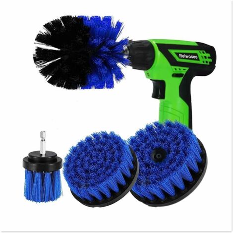 Green Mobility-Lot de 4 brosses pour perceuse électrique - Kit de Nettoyage pour Voiture, Salle de Bain, Piscine, carrelage, Sol, Brique, céramique, marbre, Brosse à récurer Tout Usage (Green) (1/5)