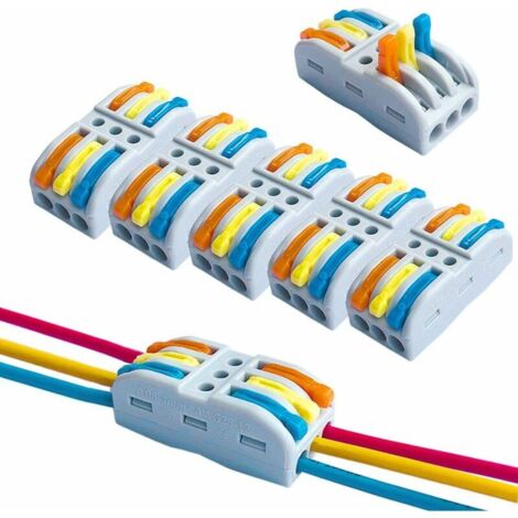 Green Mobility-12Pcs Premium SPL-3 Levier-Ecrou Fil Connecteur Set, 3 Voies 6 Ports Conducteur Compact Fil Connecteurs, Compact Connecteur Ressort Bornier (Levier Multicolore) (1/4)