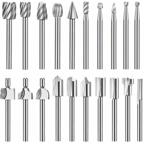 Green Mobility-Jeu de Mèches de Gravure Haute Dureté, 10pcs Mèches de Gravure en Carbure HSS & 10pcs Mèches de Toupie Tige 1/8&34(3mm) pour Outils Rotatifs pour Bricolage en bois, Sculpture, Perçage, (1/5)