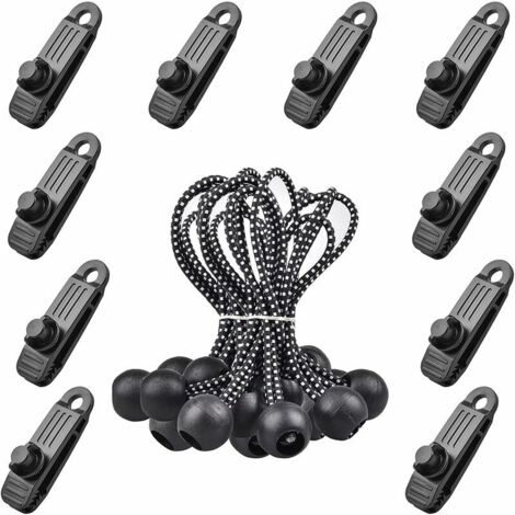 Green Mobility-Clips de bâche 10 Pèces Pinces de Tente Boules bâche Corde Clip Tente Plastique Clips De Bâche De Tente pour Tentes Toile Camping Noir Coupe-Vent en Plein Air avec Contrôle À Vis (1/5)